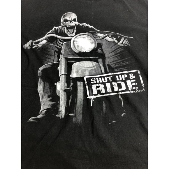 Shut Up and Ride Skeleton Motorcycle Shirt Big XL Tall Black Graphic Tee - Picture 2 of 5